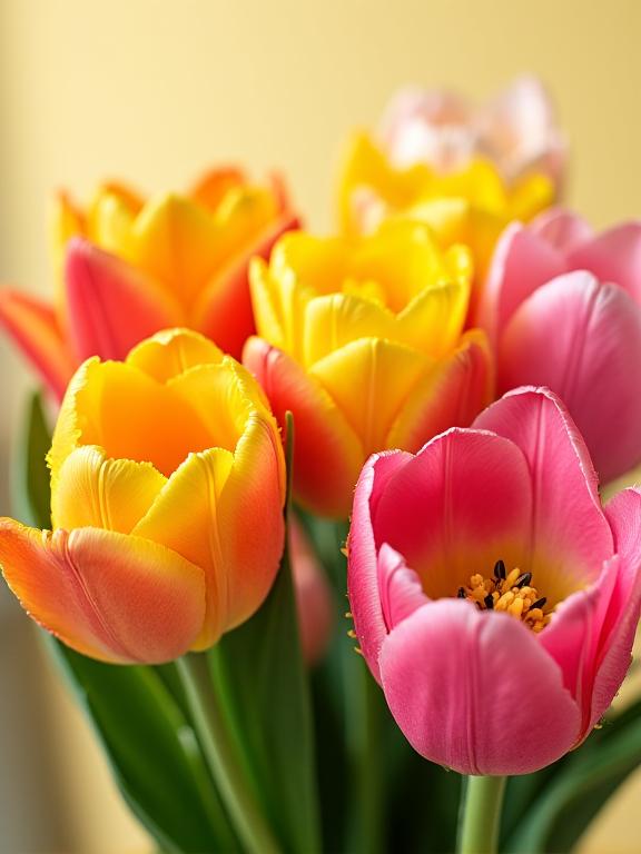 A vibrant spring bouquet featuring tulips and ranunculus.